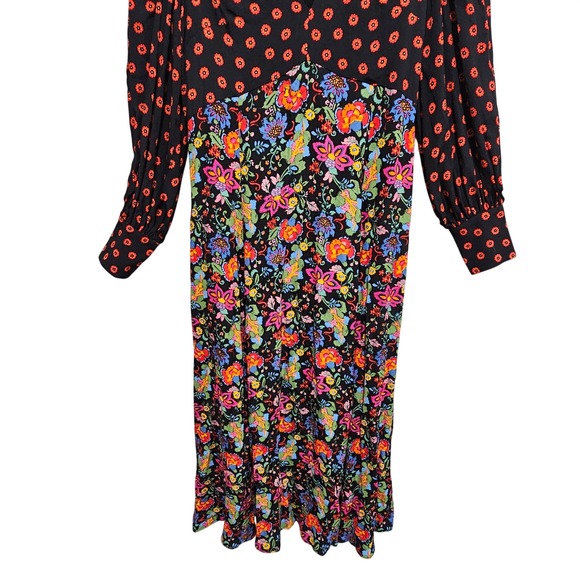 BODEN Blouson Sleeve Maxi Dress Black Red Floral Print V-Neck Retro Boho US 8 - Picture 5 of 11